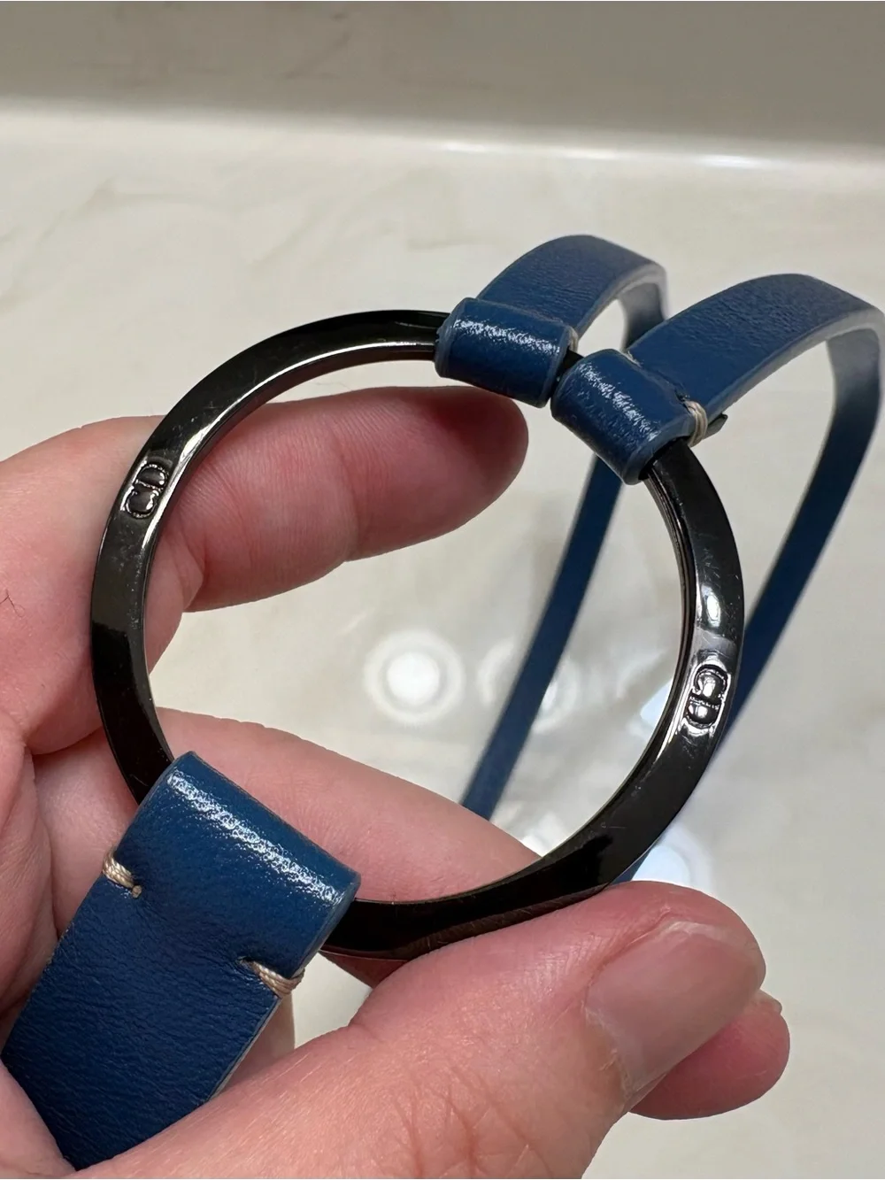 Dior Blue Leather womens Belt with Silver Logo Buckle